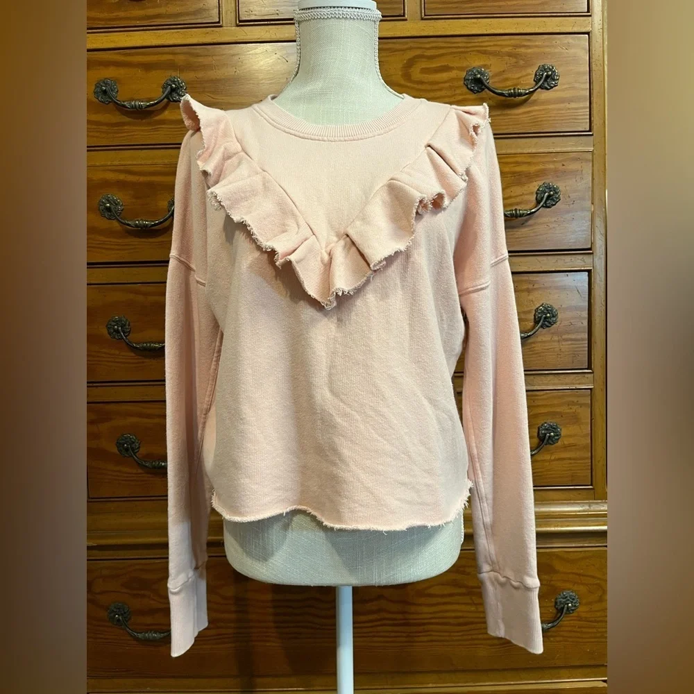 FREE PEOPLE Ooh La Ruffled Oversized Pullover Sweatshirt in Ballet Pink EUC - Picture 13 of 16